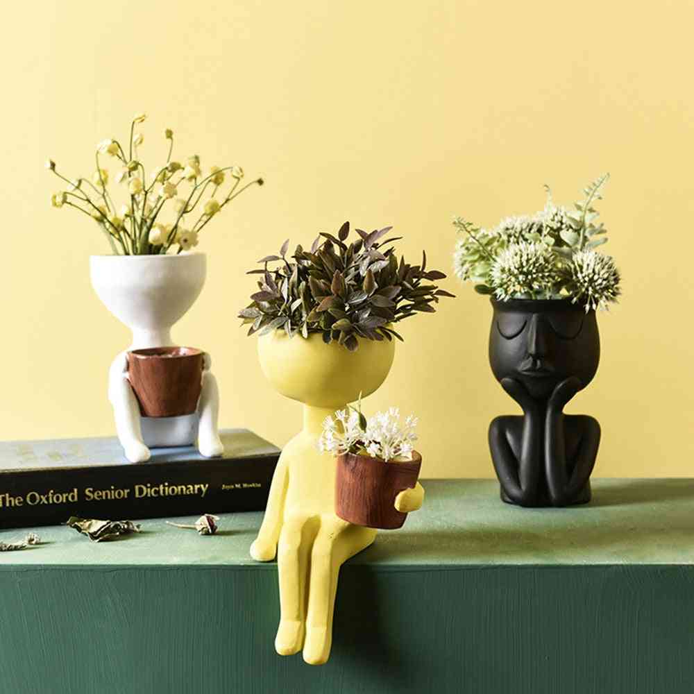 Personnage portrait résine succulentes abstrait visage humain pot de fleur - maison bureau vase micro paysage décor - b