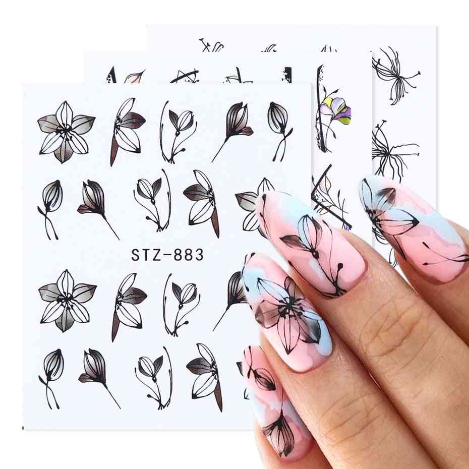 Black Floral Nail Water Transfer Nail Stickers Having Flowers Leaves Decorations Designs