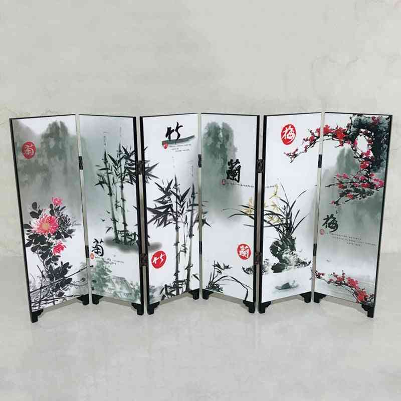 6 Panel Flower Bamboo Screen - Home Room Divider Wood Folding Partition Screen