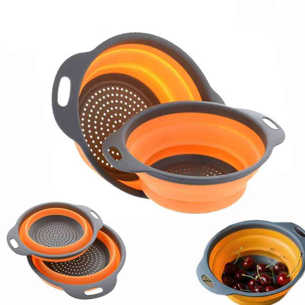 Foldable Silicone Colander Fruit Vegetable Washing Strainer Basket - Collapsible Drainer