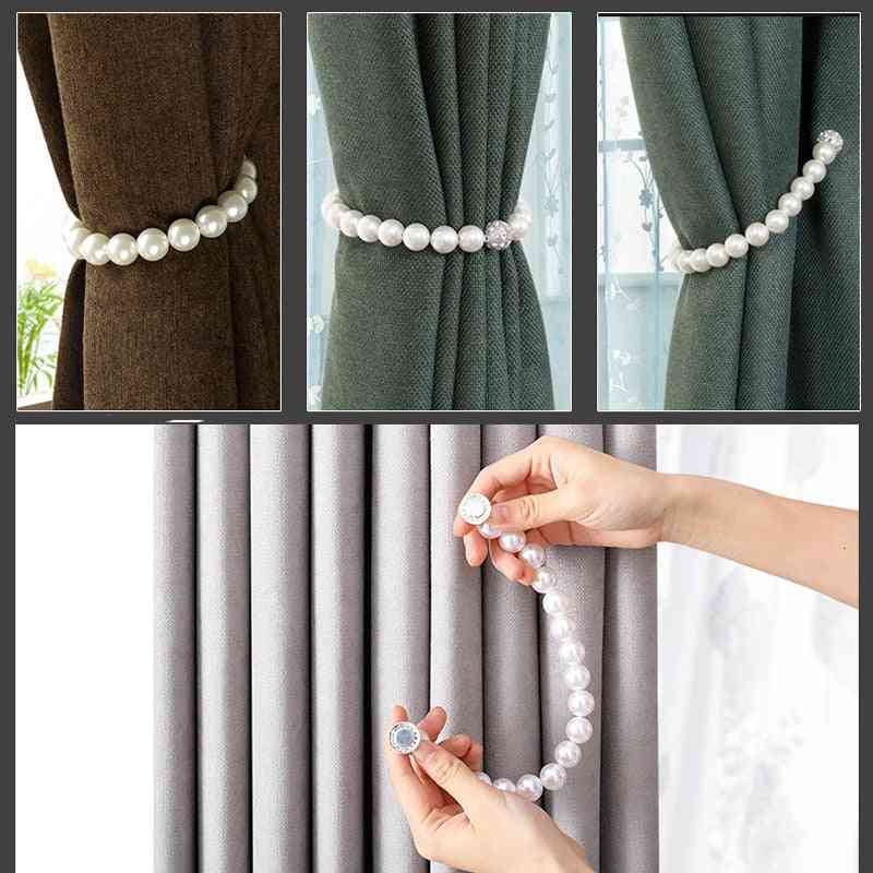 Pearl Simple Tie Curtain Magnet Buckle Rope - Curtain Holder Decor Pearl Rope Tie