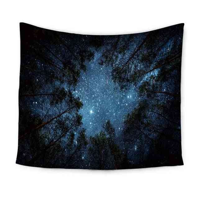 Bela floresta estrelada noite e céu noturno tapeçaria de parede