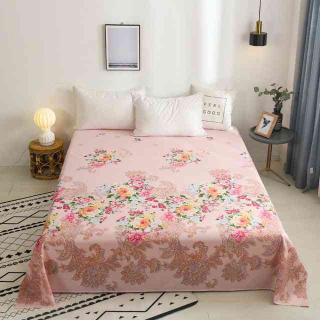 Floral Series Flat Bed Sheet And Pillowcase - Soft Breathable Double Bed Coverlet