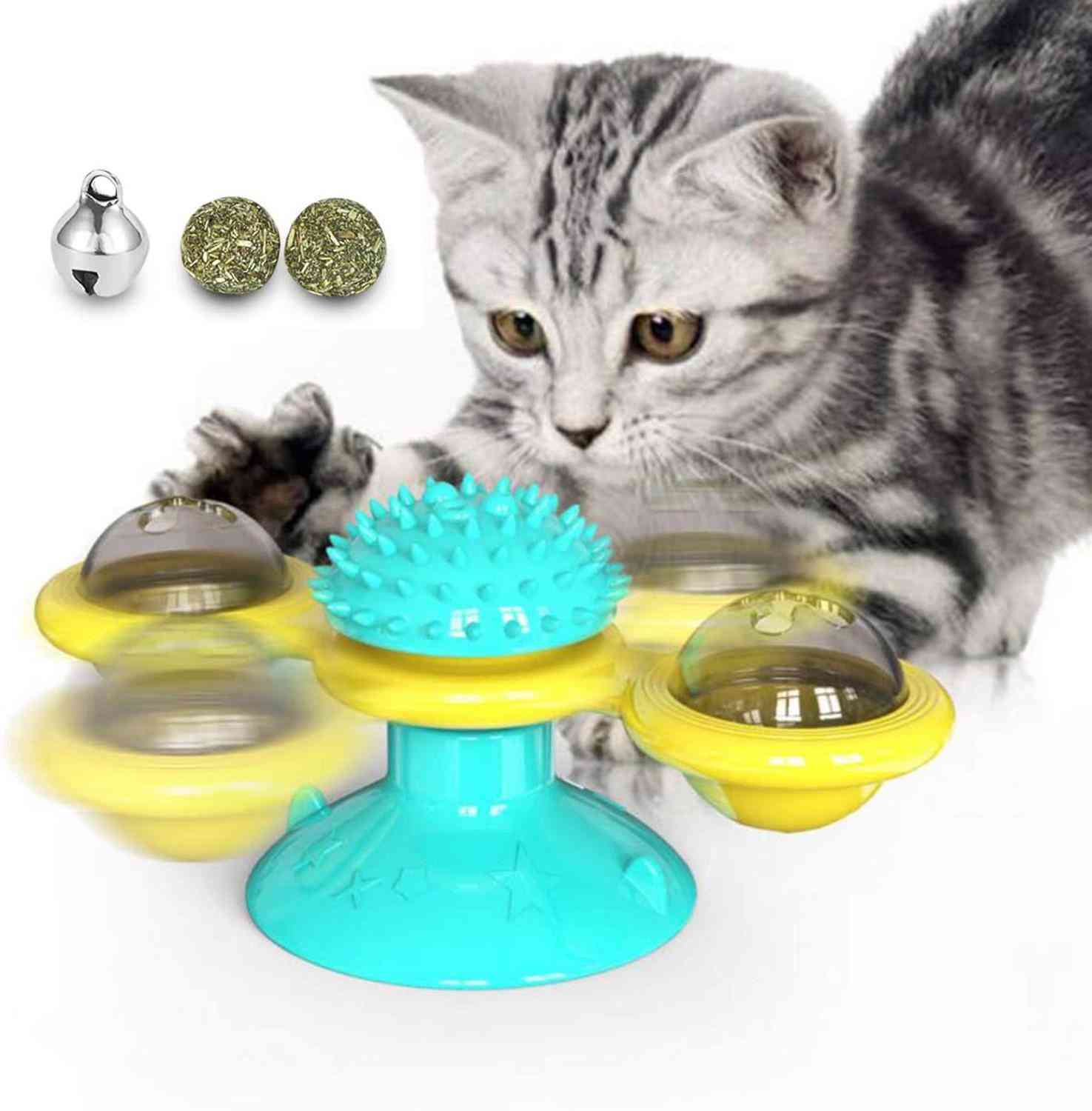 Turntable Teasing Interactive Windmill Cat Toy With Catnip Scratching Tickle Pet Ball