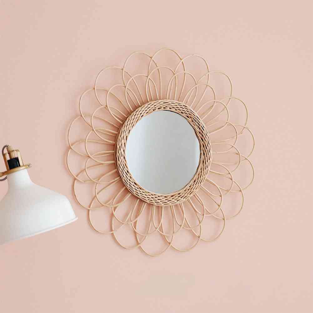 Home Rattan Plaited Art Living Room Nordic Style Makeup Decorative Wall Hanging Mirror - Bedroom Bathroom Photography Prop