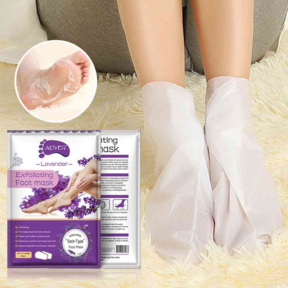 Meias esfoliantes de creme para os pés com esfoliante de lavanda para cuidar da pele dos pés -