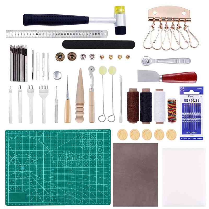 Professional Leather Craft Tools Kit - Hand Sewing Stitching Punch Carving Work Saddle Groover Set