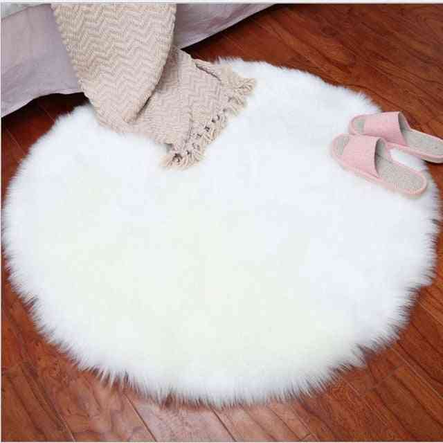 Round Soft Faux Sheepskin Fur Rugs For Bedroom, Living Room Floor - Shaggy Silky Plush Carpet