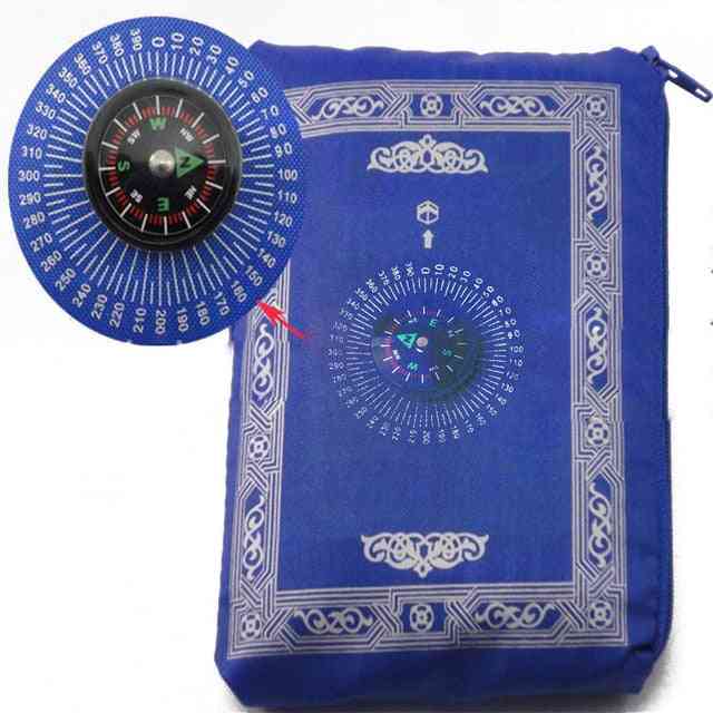 Polyester Portable Braided Muslim Prayer Rug - Simply Print With Compass In Pouch Travel