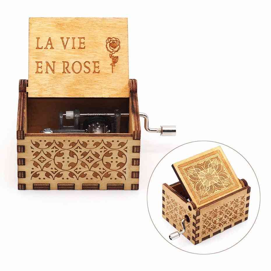 La Vie En Rose Carved Hand Crank Wooden Classic Musical Box