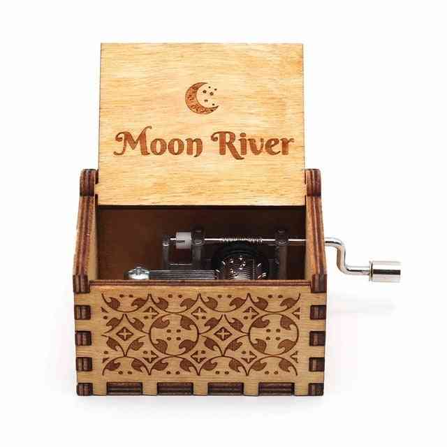 Moon River Antique Carved Hand Crank Wooden Music Box