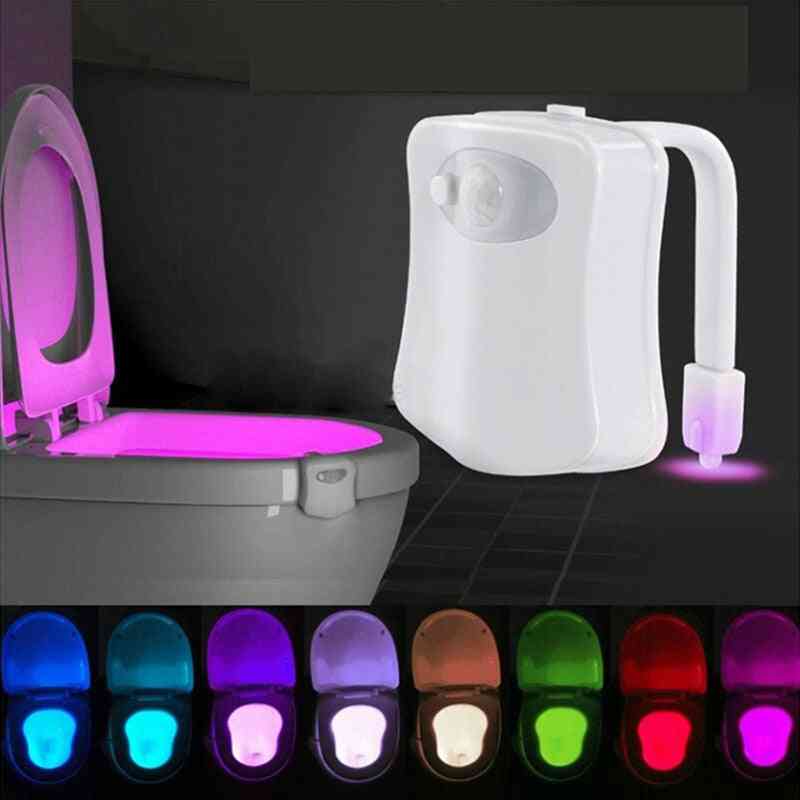 Toalettstol mänsklig rörelsesensor automatisk LED-ljuskänslig aktiverad nattlampa badrumstillbehör