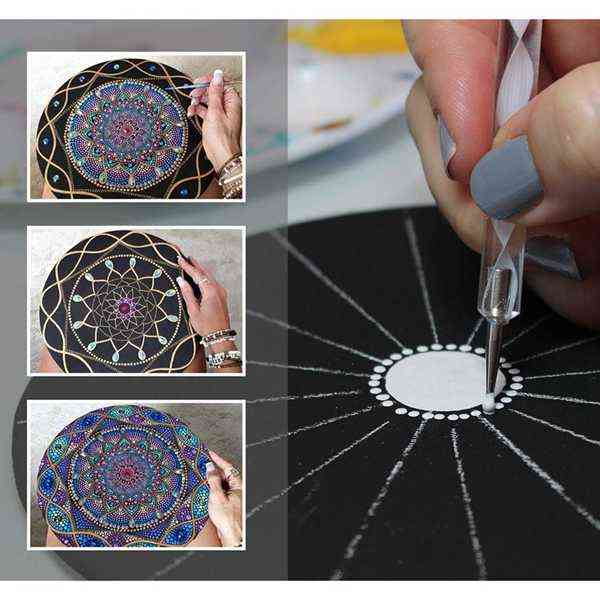 Mandala prickiga akrylpinneverktyg för att måla stenar