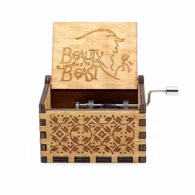 Beauty And The Beast Wooden Engraved Hand Crank Classic Music Box