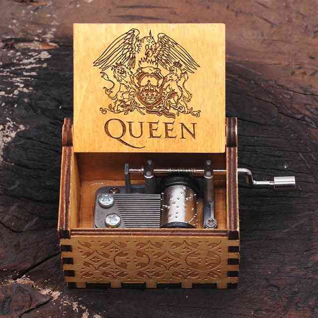 Bohemian Rhapsody Queen Engraved Hand Crank Laser Vintage Wooden Music Box For Wedding, Valentine, Christmas, Birthday