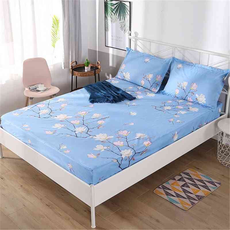 Soft Comfortable Bed Mattress Fitted Bed Sheet - Waterproof Printing Non-slip Breathable Linen Bed Protective Cover