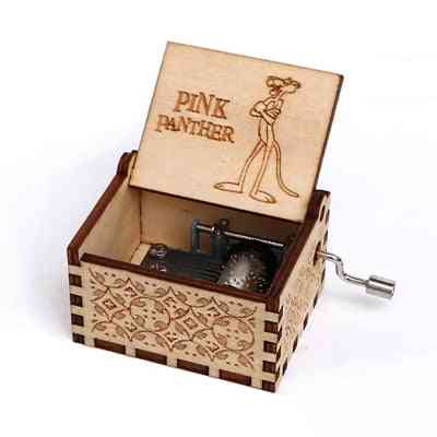 Pink Panther-carved, Hand Cranked, 18 Tones Wooden Music Box