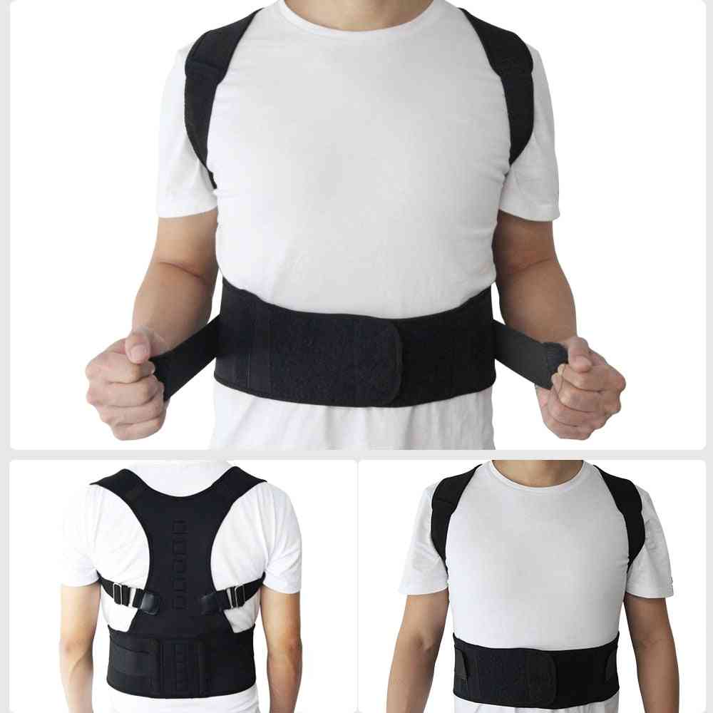 Justerbar magnetisk hållningskorrigerare - ryggbälte med korsettbaksida, ryggstöd för ländryggsstöd för män kvinnor - vit / xl