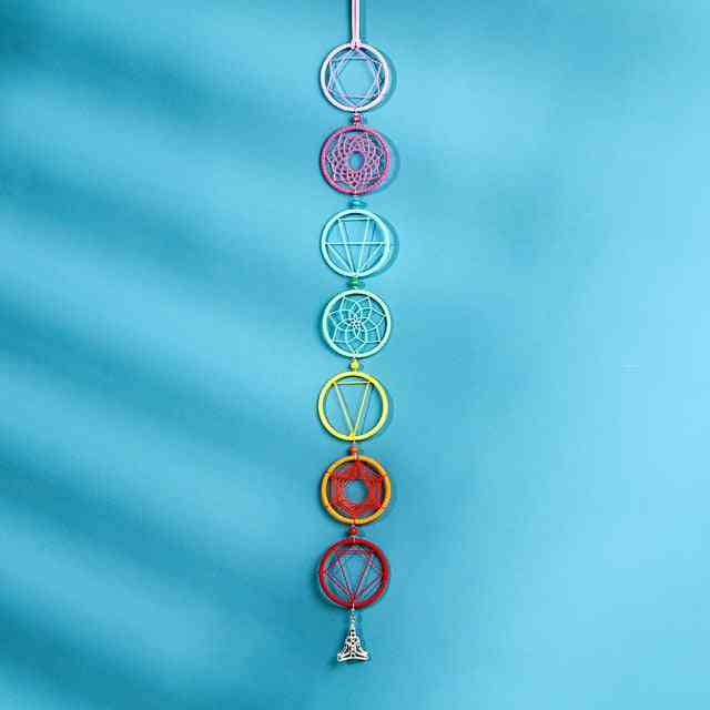 Moderna 7 ringar färgglada dream catcher - chakra muladhara dreamcatcher hem vägg hängande dekor & bil hänge prydnad