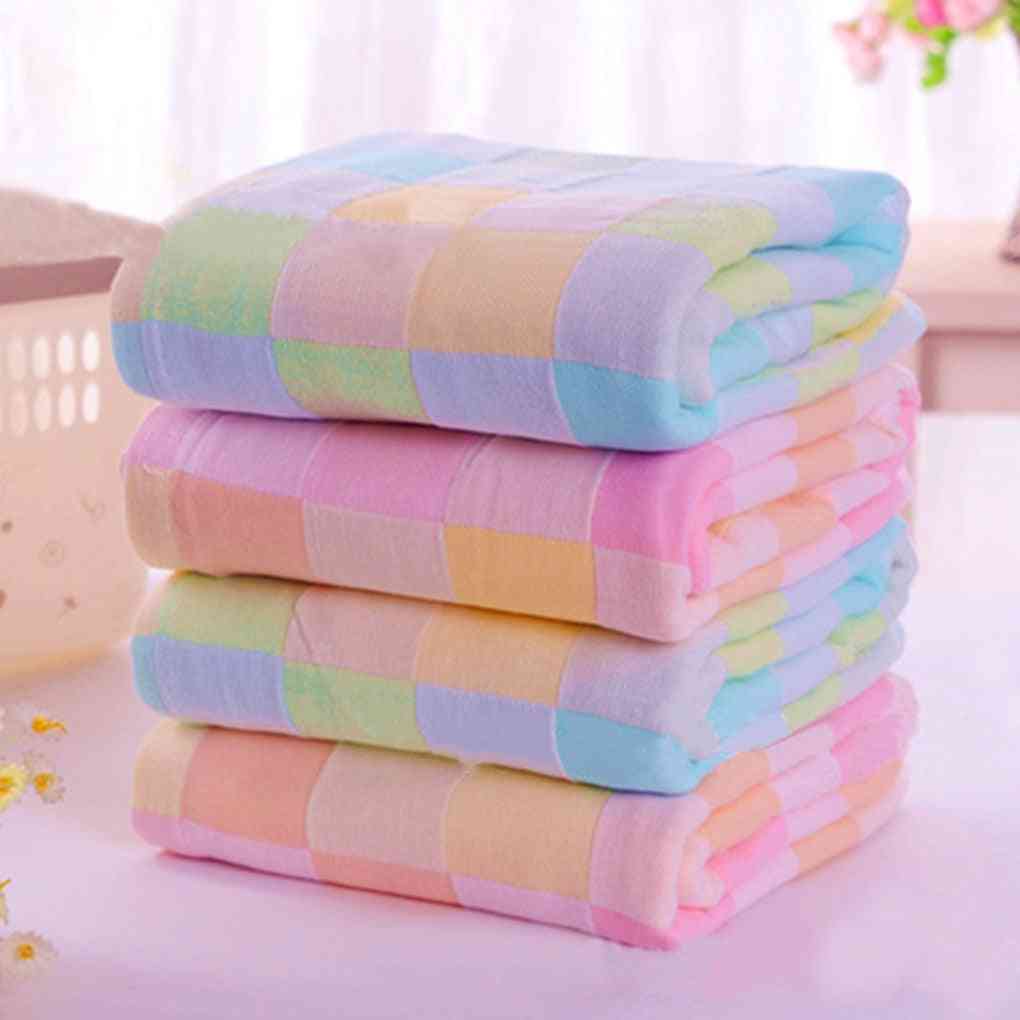 Square Design, Cotton Gauze, Plaid Towel For Daily Use