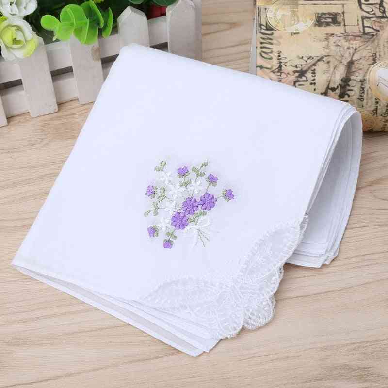 Vintage Cotton Embroidered Lace Handkerchief - Women Floral Hanky