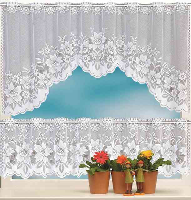 European White Translucent Lace Sheer Curtains - Tulle Lace Sheer Jacquard Bedroom Curtains