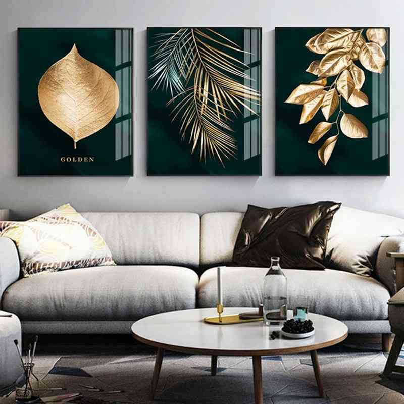 Modern stílusú absztrakt arany növény levelek vászon nyomtatás festmény - nappali fal grafika