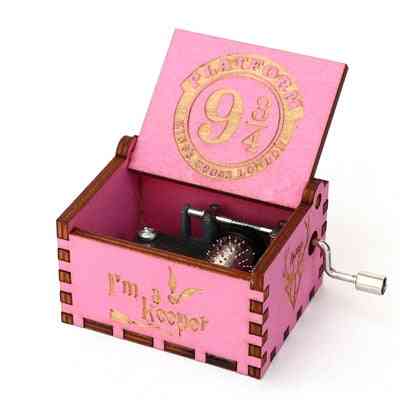 Plataforma 9 3/4 king's cross london manivela caja de música de madera rosa - colección de harry potter - gb-hp3-pk