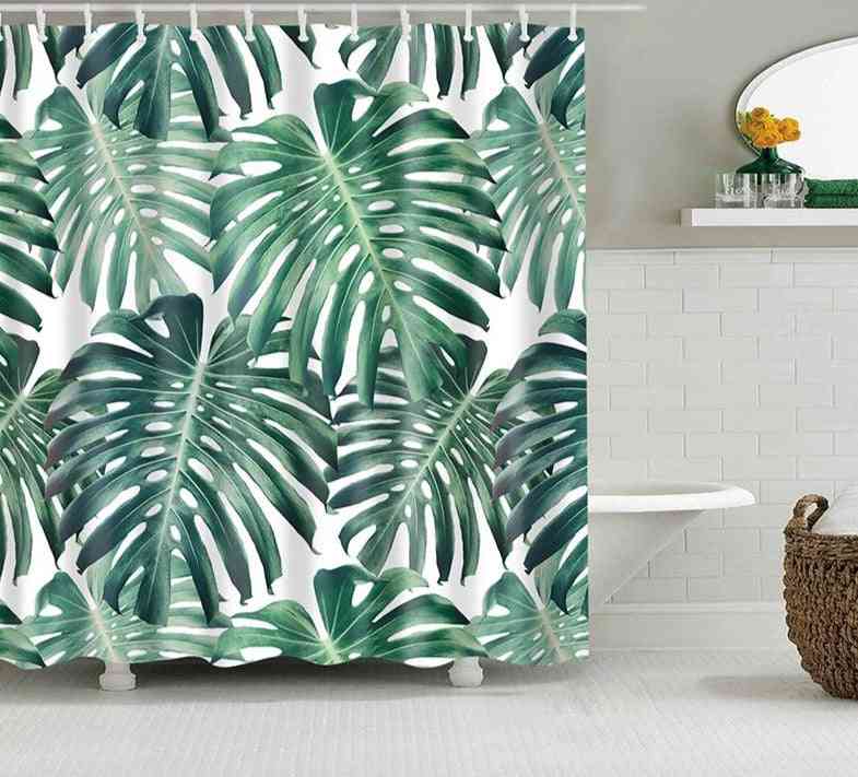 Tropical Plants, Green Leaves Printing Shower Curtains