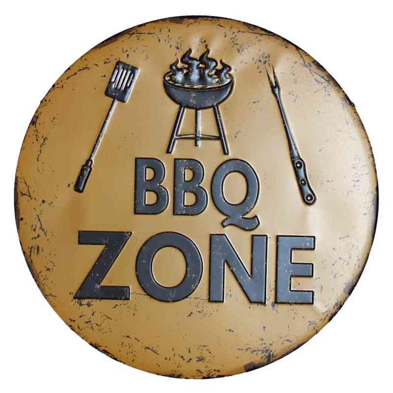 Retro Plaque Metal Tin Signs - Vintage Nostalgia Round Plates Bbq Zone, Cafe, Bar, Pub, Signboard Wall Decor