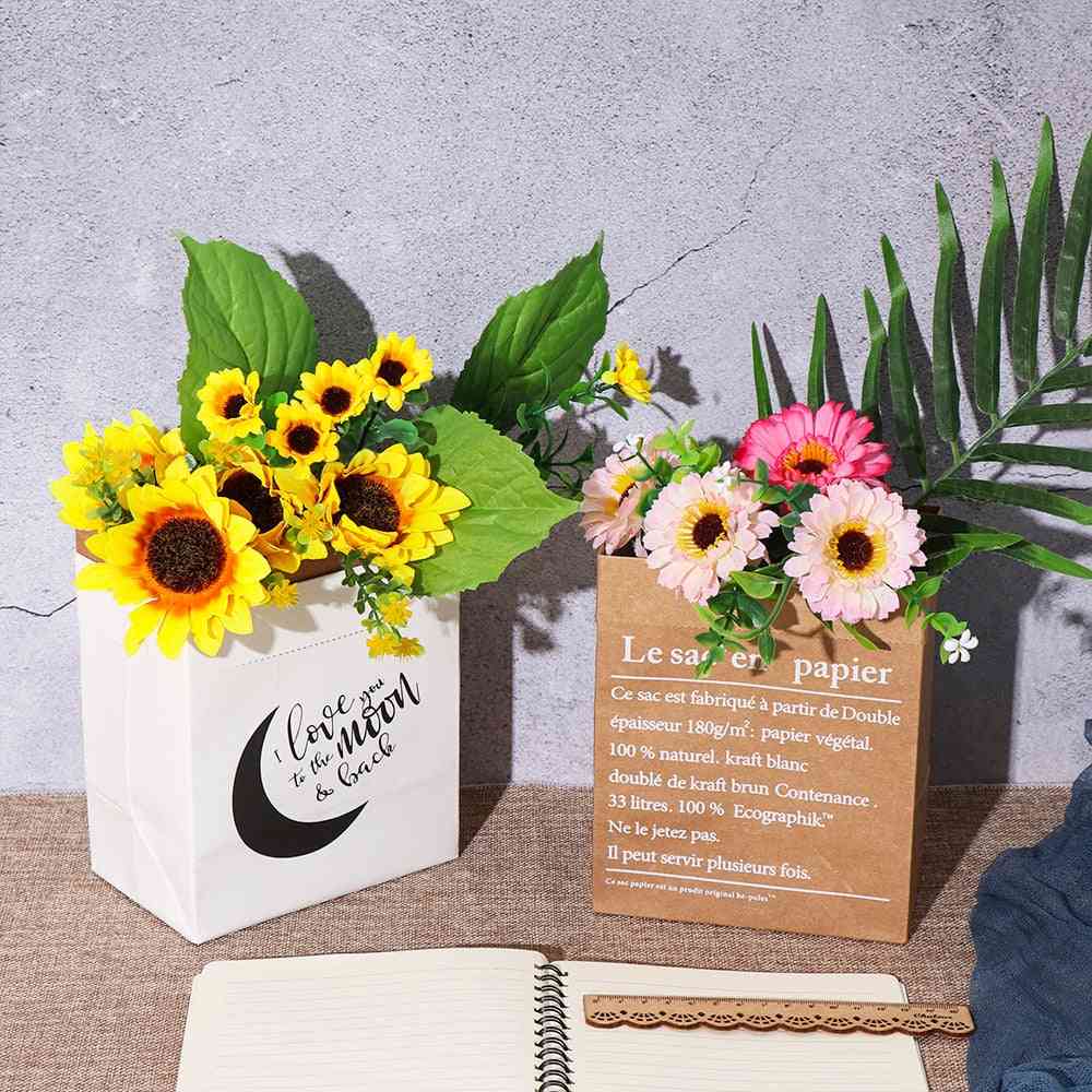 Diy hjemmepynt kraftpapirpose - tørret plantekurv, bryllupsdekor, kunstig blomstervase
