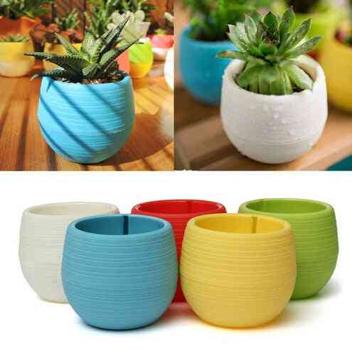 Mini Colourful Round Plastic Plant Flower Pot - Garden Home, Office Decor, Planter Desktop Flower Pots