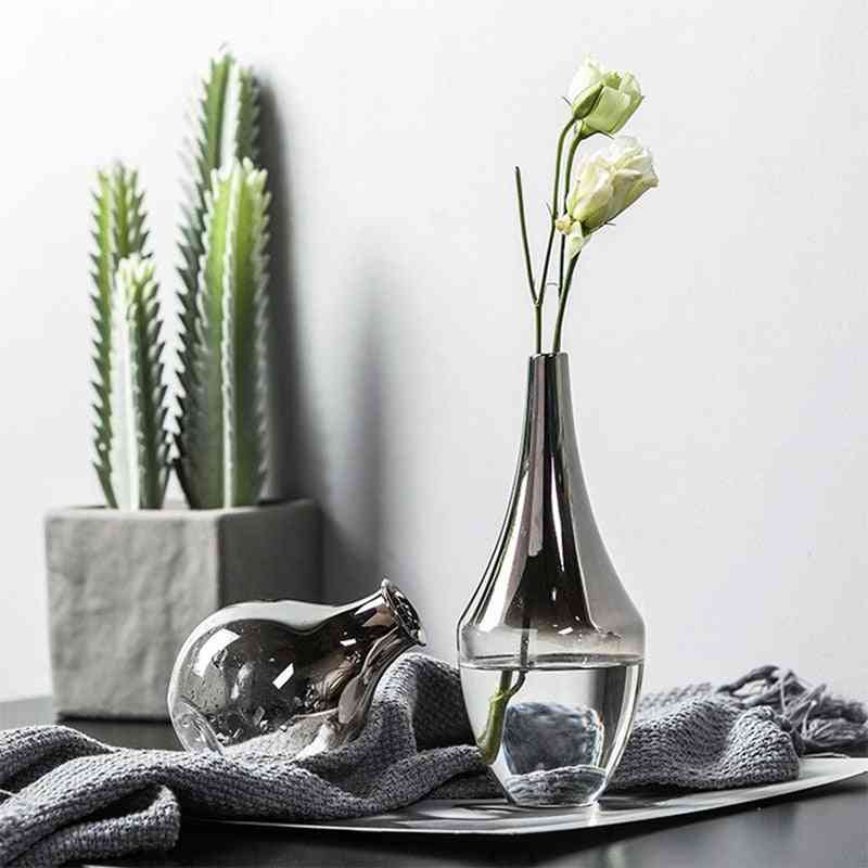 Creative Nordic Silver Glass Vase - Flower Dried Insert Plant Holder, Desktop Terrarium Jewelry Decoration