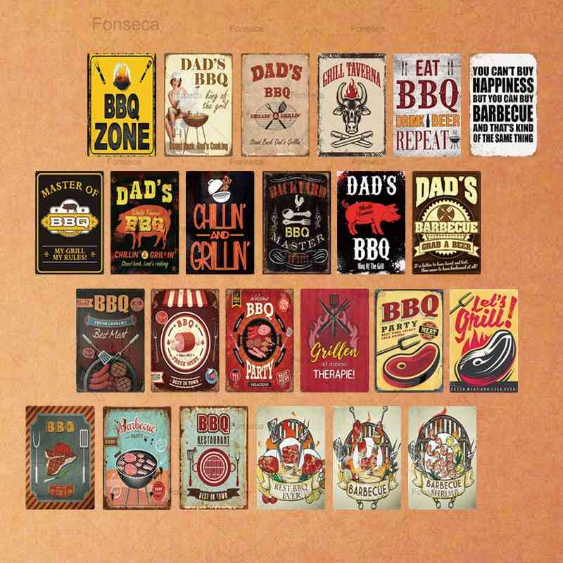 Vintage Dad's Bbq Metal Tin Sign - Plaque Metal Wall Decor For Barbecue, Bar, Pub, Kitchen, Party Zone Metal Signs/iron Painting
