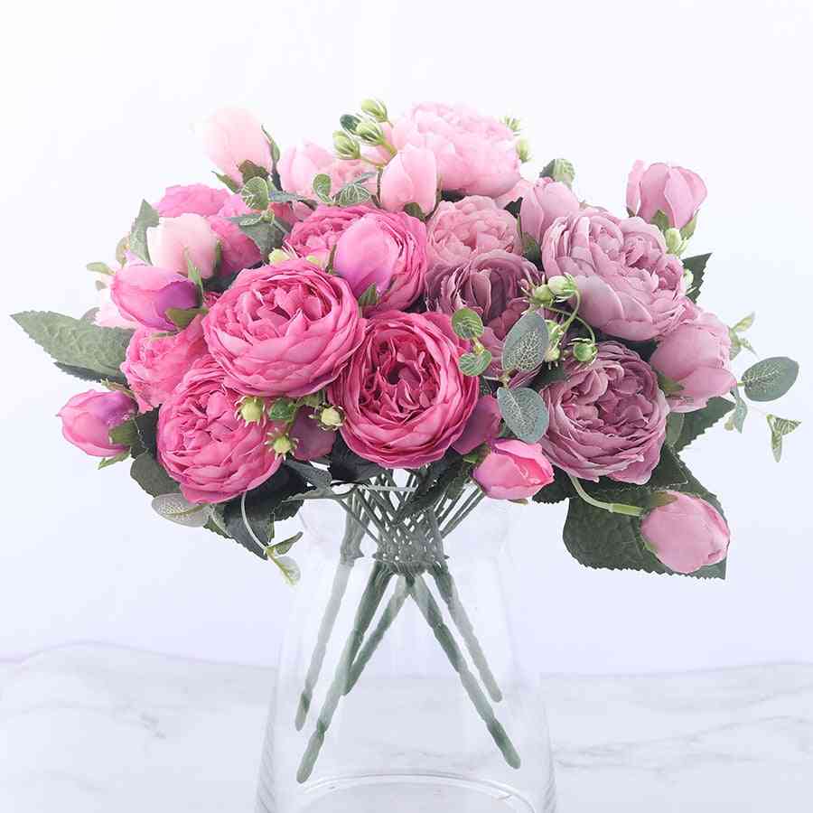 Kunstrosa Blumenstrauß der rosaroten Seidenpfingstrose für Hochzeitsdekoration zu Hause - schwarz