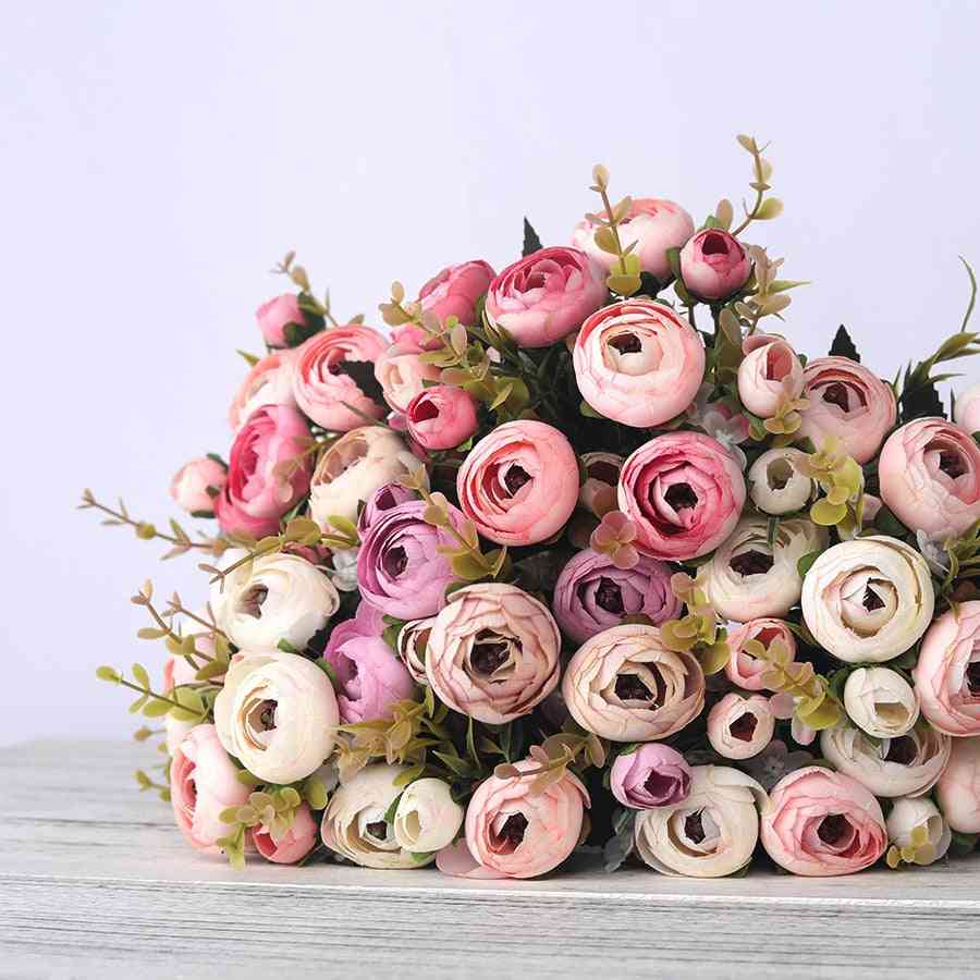 European Vintage, Artificial Silk - Tea Rose Flowers Bouquet For Wedding Decor
