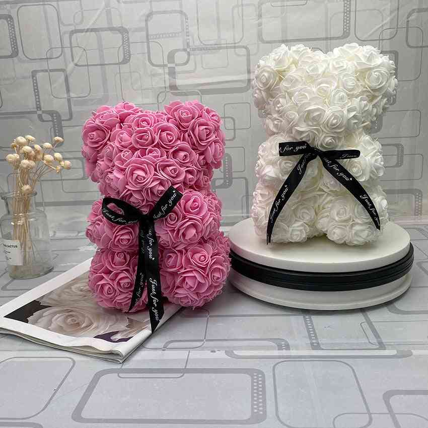 Cute Rose Flower Teddy Bear Artificial Decoration Christmas, Valentines
