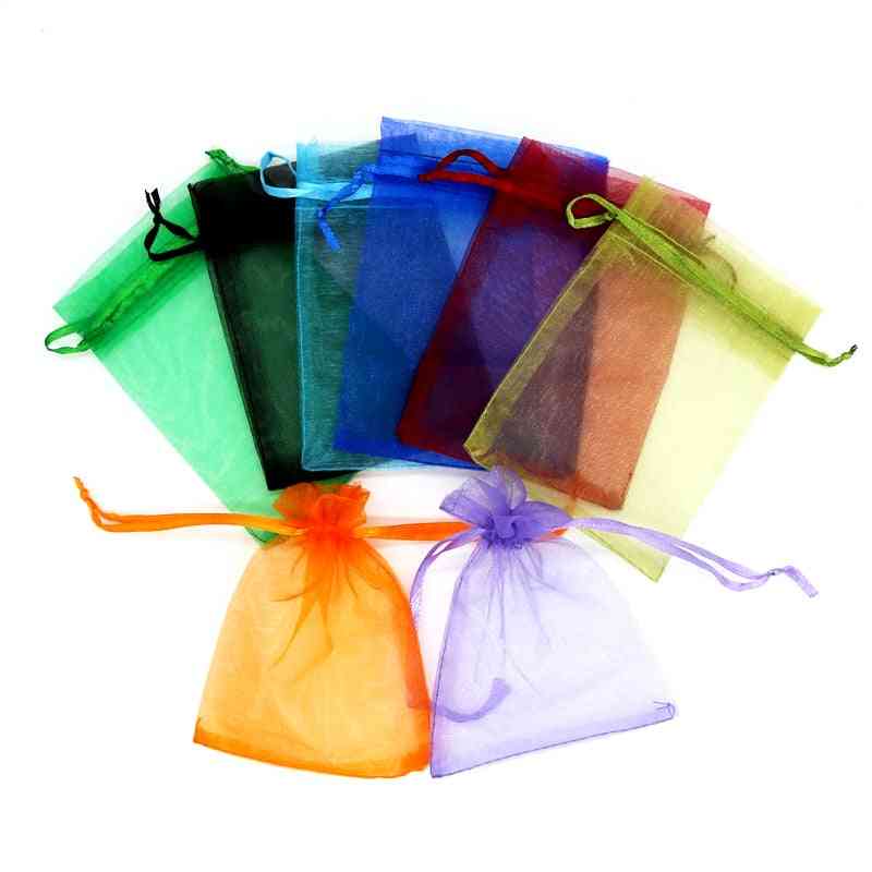 10pcs Organza Jewelry Packaging Bag, Wedding Party Favors Drawable Bag