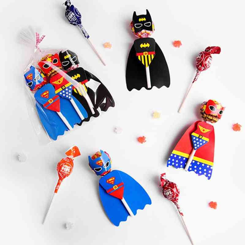 Superman Batman Cartoon Candy Lollipop Decoration Cards Birthday Party