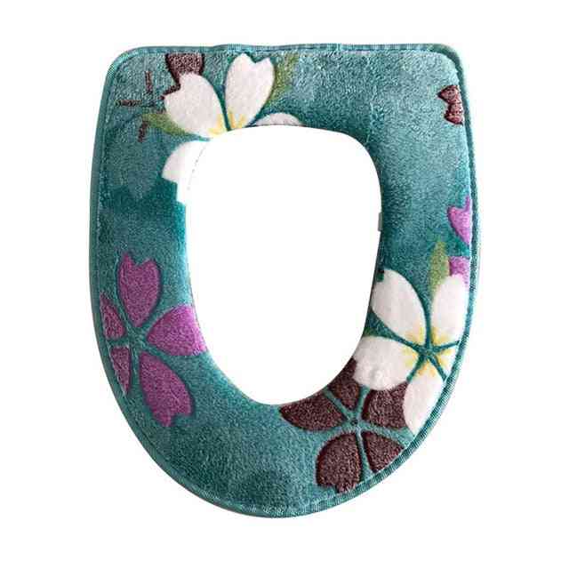 Floral Printing Warm Comfortable Coral Velvet Toilet Seat Covers