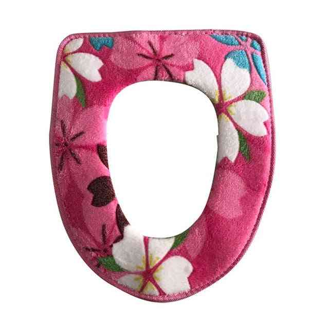 Floral Printing Warm Comfortable Coral Velvet Toilet Seat Covers