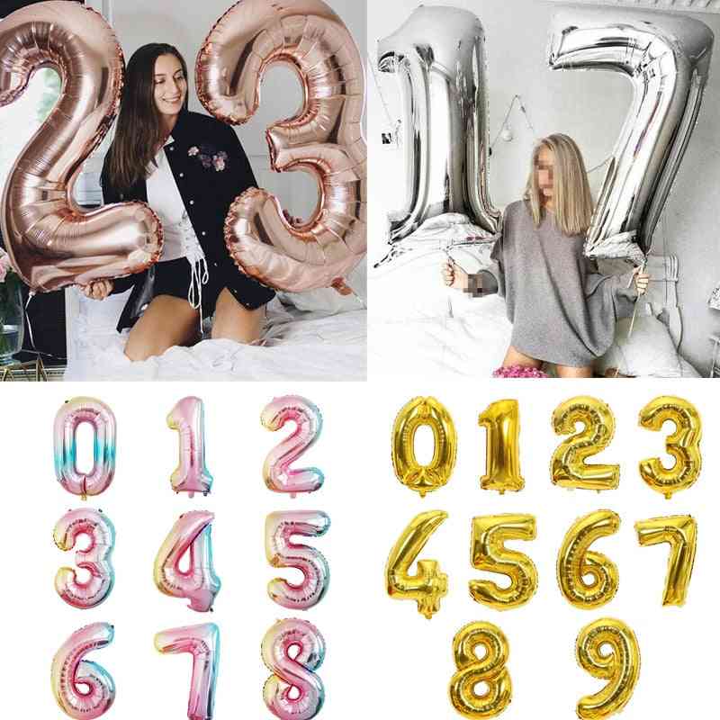Multi-color, Big Size, Digit Foil Balloon For Birthday, Wedding Party, Baby Shower Decorations