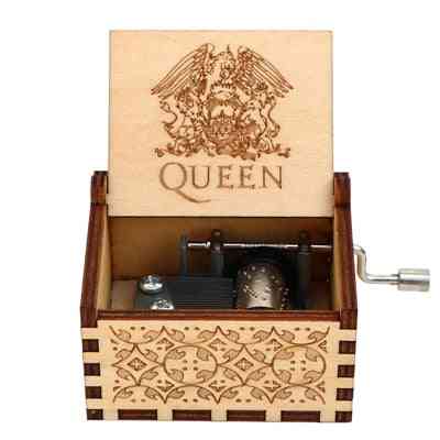 Wooden Engraved, Hand Crank Music Box For Queen Fan
