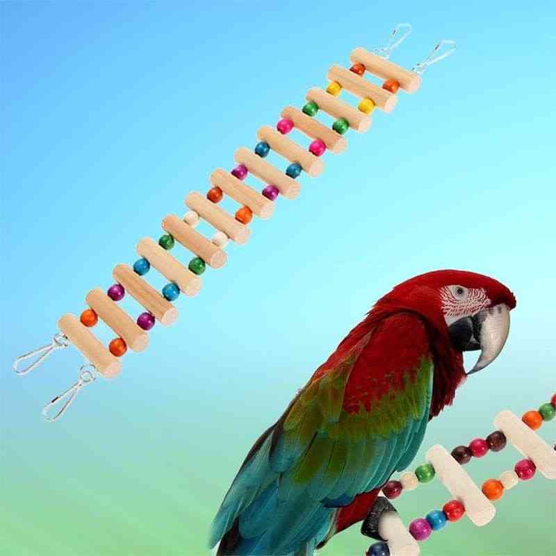 Træ papegøje vindebro fuglestige klatre svævebane hamster legetøj fuglebur bro kæledyrstræning med 4 kroge - 48 cm
