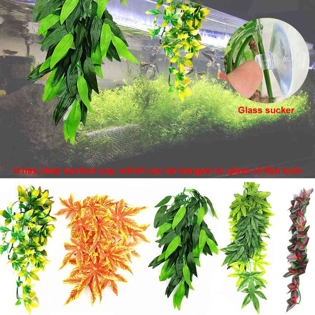 Reptile Diy Fish Tank Simulated Plant With Suction Cup Plastic Fake Hanging Pet Supplies