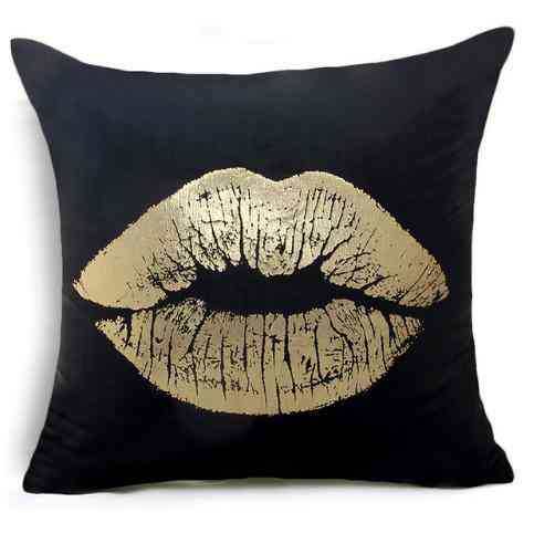 Golden Love Leaves Bronzing Decorative Black And White Velvet Pillowcase