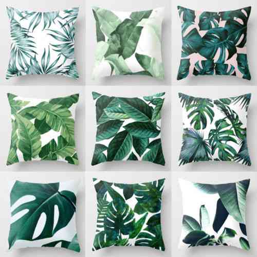 Green Leaves Throw Polyester Case Cushion For Sofa, Car