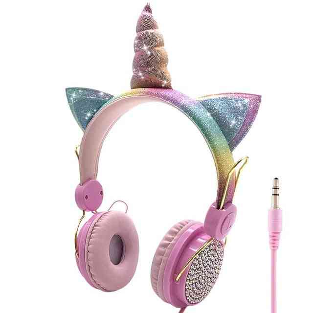 Cute Unicorn Wired Headphone With Microphone - Music Stereo Earphone Computer, Mobile Phone Headset