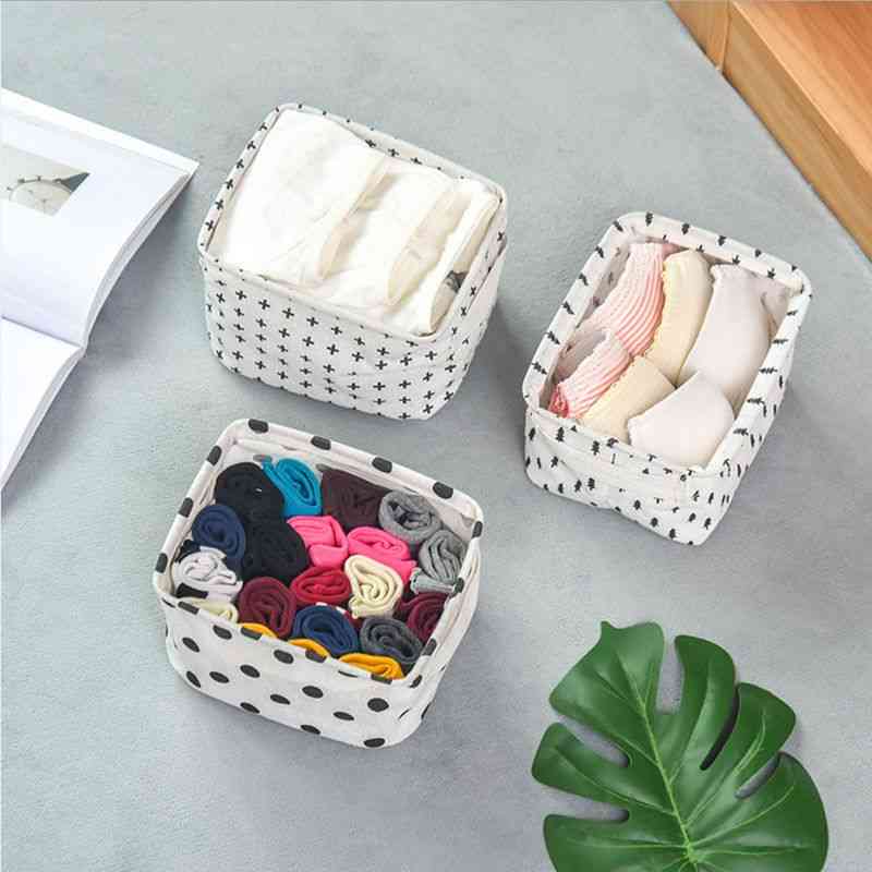 Cotton Linen Desktop Storage Basket - Sundries Storage Box With Handle, Makeup Organizer
