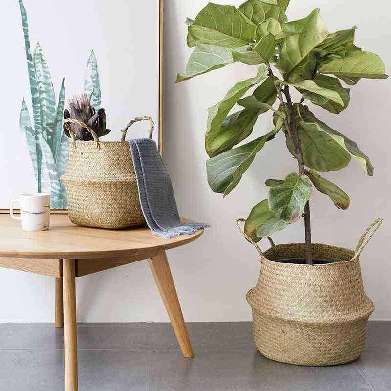 Household Storage Foldable Natural Seagrass Woven Storage Basket - Flower Vase Home Decor Basket
